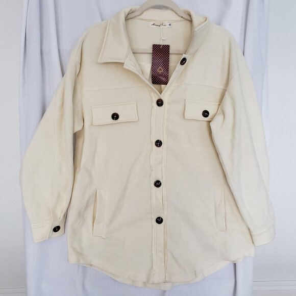Merry Fun Sweaters - New Woman Merry Fun Cream Button Up Sweater with Pockets Size XL